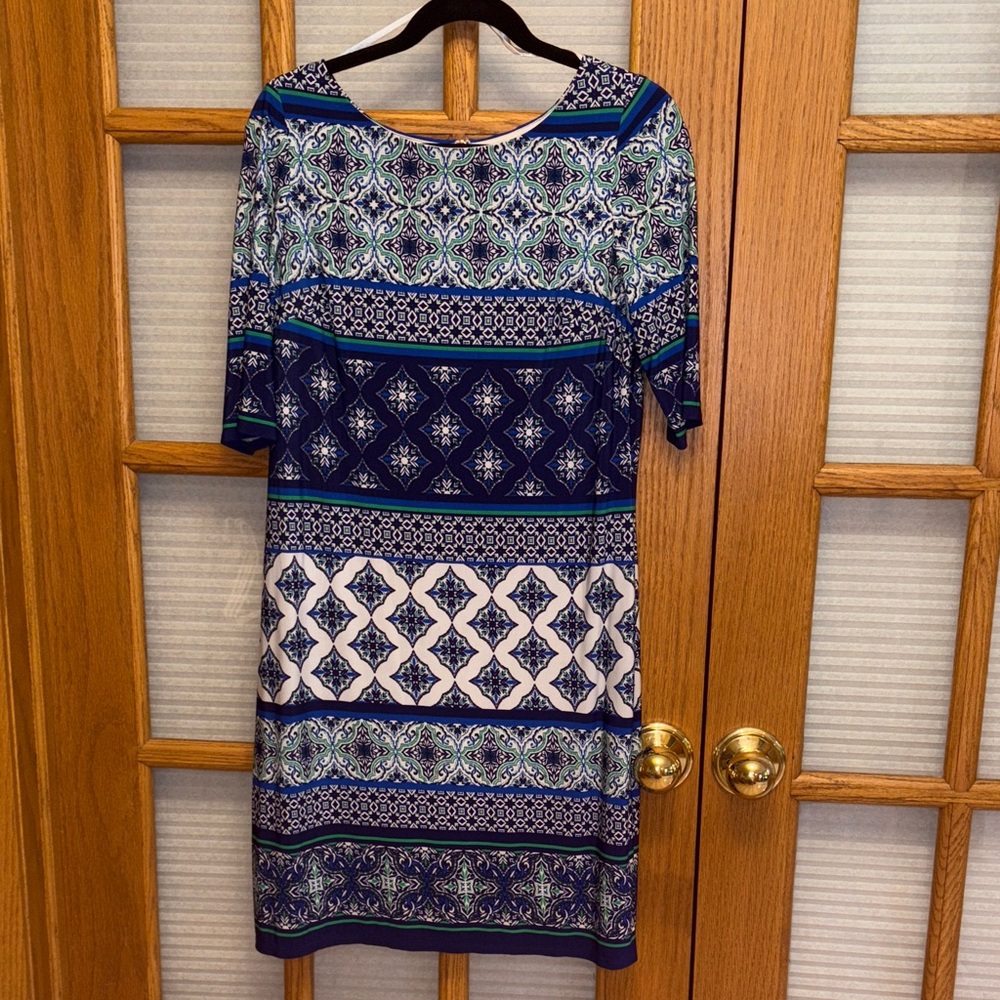EUC Eliza J Blue Patterned Dress